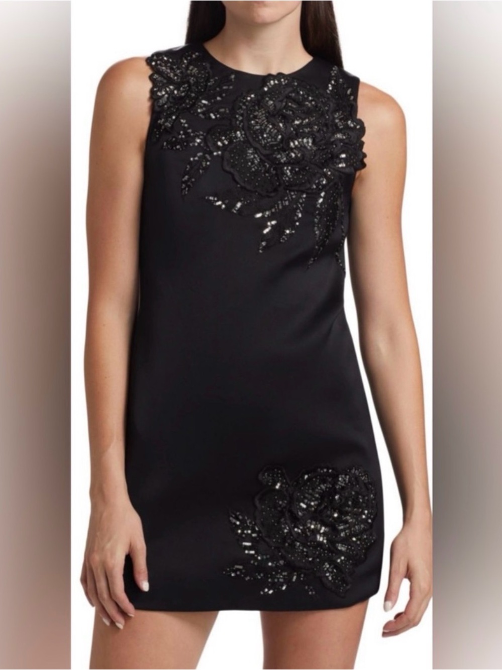 Alice + Olivia Black Beaded Floral Mini Dress